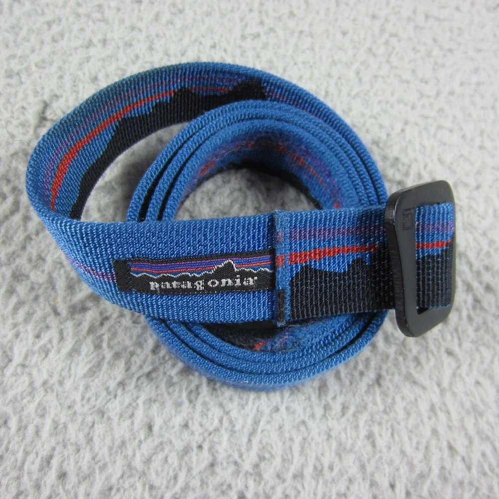 Patagonia Friction Belt Blue Fitz Roy Skyline Mountain Logo Webbing 1 Inch Wide